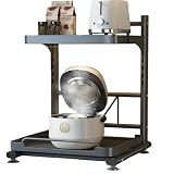 LPYROSE 電子レンジ台 レンジラック スライド式 キッチン収納ラック オーブンレンジ 2段 耐荷重50kg 強力吸盤付き 棚板高さ調節可 シンク下収納 洗面所収納にも 省スペース 組立簡単 ホワイト/ブラック/ガンメタリック (...