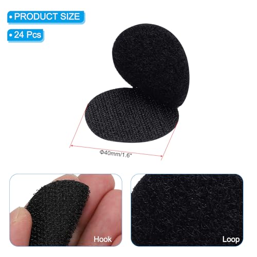 Image of PATIKIL 1.6 Inch Round Adhesive Hook and Loop Dots, 24 Pairs Circle Double Sided Sticky-Back for Home Office Crafting Car Phone Mount, Black
