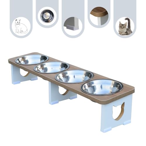 Comedouro Elevado Quadruplo Gato Linear Pet MDF - Inox