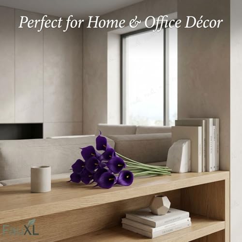 Image of 10 Pcs Artificial Calla Lily Flowers Bunch for Vase and Flower Pots- Premium Real-Look Faux Lily Stems for Home Decor, Living Room, Bedroom, Office Decoration (Vase not Included) (Purple)