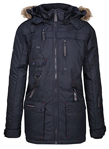 Geographical Norway Chirac - Parka de invierno para hombre, capucha de piel extraíble azul oscuro XL