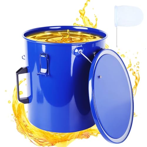 Julymoda Fryer Grease Bucket, 6 Gallon Oil Disposal Caddy with Rustproof Coating, Steel Oil Bucket with Lid, Lock Clips and Handle, Oil Transport Container with Strainer Bags by Julymoda - Used condition - US$69.69