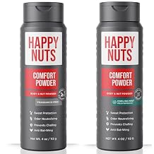 HAPPY NUTS Talc-Free Anti-Chafe Powder Bundle - All-Day Ball & Body Odor & Chafe Defense for Men Fragrance-Free + Cooling Mint 4oz Each