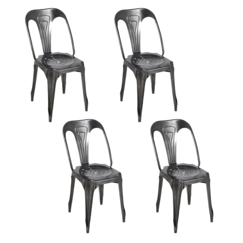 Meubletmoi Lot de 4 Chaises Vintage et empilables en Métal Gris foncé Vieilli avec Perforations sur l'Assise - Style Industriel et bistrot - Metalica