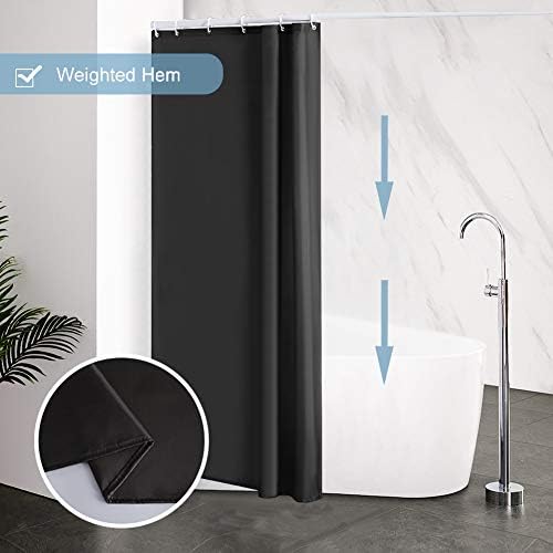 Furlinic Shower Curtain Mould Proof Resistantand Waterproof Washable Polyester Fabric Black Bath Curtains with Weight Tape 6 Hooks for Wetroom 33x72 Inch.