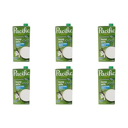 Pacific Foods Unsweetened Vanilla Hemp Milk, Plant Based Milk, 32 oz Carton (Pack of 6)