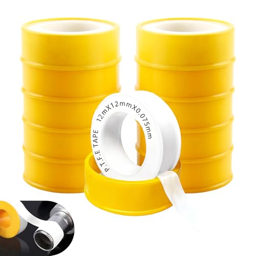 xiongWeiLai 10 PCS Teflonband Gewindedichtband 12 mm × 12 m PTFE Dichtband für Sanitär und Heizungsinstallation Teflonband für Gas und Wasseranwendungen Gewindedichtfaden Weiß mit -60C bis 240C