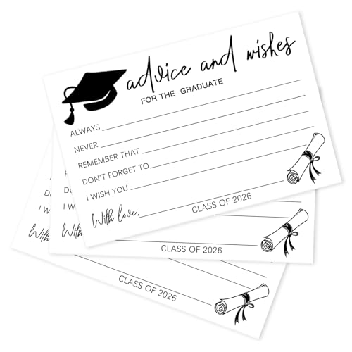30 Advice Cards For The Graduate - Minimalism Grad Cap - 4"X6" White Fill In Style Advice & Wishes Cards, Class Of 2026 Senior School, College Graduation Party Favor Decorations And Supplies - A01