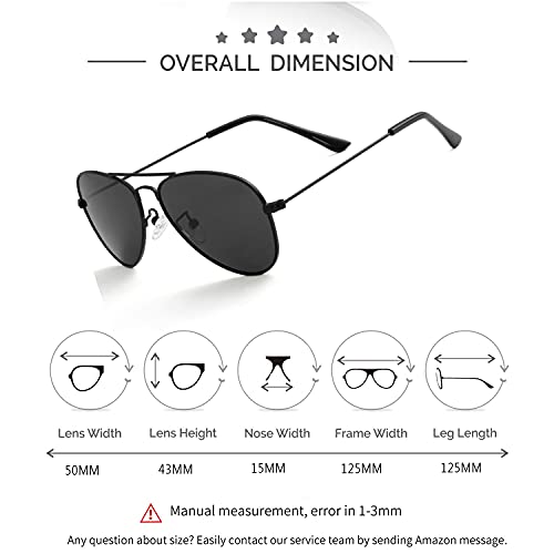 Kursan Kids Polarized Aviator Sunglasses For Litter Girls Boys Metal Frame Mirrored Lens Juniors Sun Glasses Age 3-8 (Black/Black) #TOP5