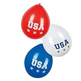 Im Lieferumfang enthalten sind 6 Ballons in den Farben Rot, Blau und Weiß. Verziert sind sie jeweils mit dem Schriftzug „USA“