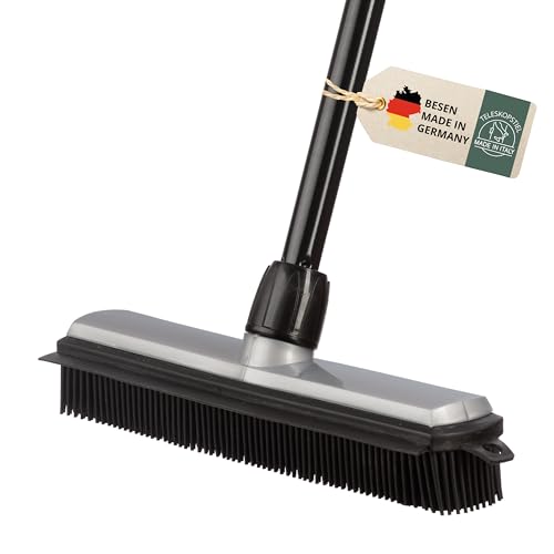 Gummibesen mit Stiel, Besen mit Gummiborsten und Teleskopstiel, Kehrset, Kehrbesen aus Gummi, Friseurbesen Set