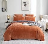 Freyamy Winter Flauschige Coral Fleece Bettwäsche 135x200cm 4Teilig Karamell Grau Flanell Warme Winterbettwäsche Samt Biber Cashmere Touch Wendebettwäsche mit 2 Bettbezug und 2 Kissenbezug 80x80cm