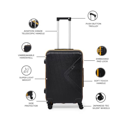 Image of Brampton 6-Piece Family Luggage Set - 3 Trolley Suitcases (20 inch /24 inch /28 inch) + 3 Vanity Cases (8 inch /10 inch /13 inch), Lightweight Unbreakable Polycarbonate, 8 Spinner Wheels, Number Lock (Set of 6, Black)