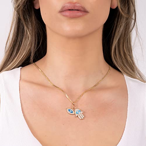 Barzel 18K Gold Plated Crystal Evil Eye Hamsa Pendant Necklace for Women2