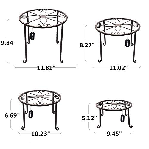 AISHN Metal Plant Stand 4 in 1 Potted Irons Planter Supports Floor Flower Pot Round Rack Display with Scroll Pattern Perfect for Home, Garden, Patio