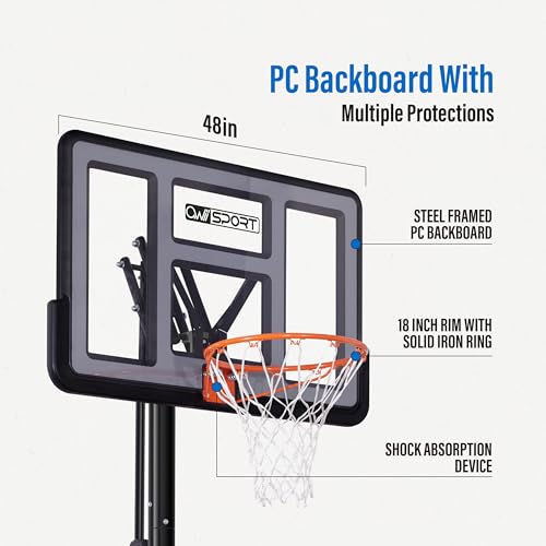 Image of AWII SPORT Basketball Hoop Outdoor Protable 40 /44 /48 Inch Impact Backboard, 4.8-10FT Height Adjustable Basketball Hoop Goal System with Wheels for Adults