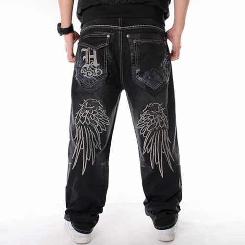 NCDUANSAN Gothic Men's Denim Pants Street Trend Loose Hiphop Street Dance Graffiti Print Casual Straight Tube Wide Leg Wash3