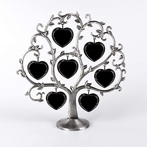 LASODY Antique Silver Family Tree With 7 Hanging Picture Frames Metal Tabletop Photo Frame Home Decoration Ornaments
