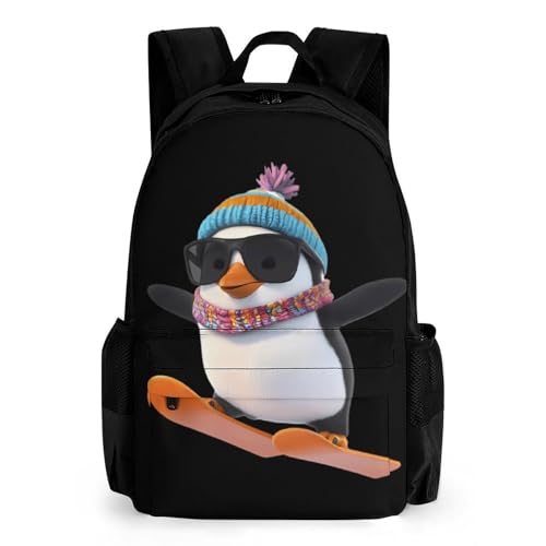 Penguin Ski Skiing Travel Backpack Casual Daypack Shoulder Bag with Adjustable Shoulder Straps for Men Women