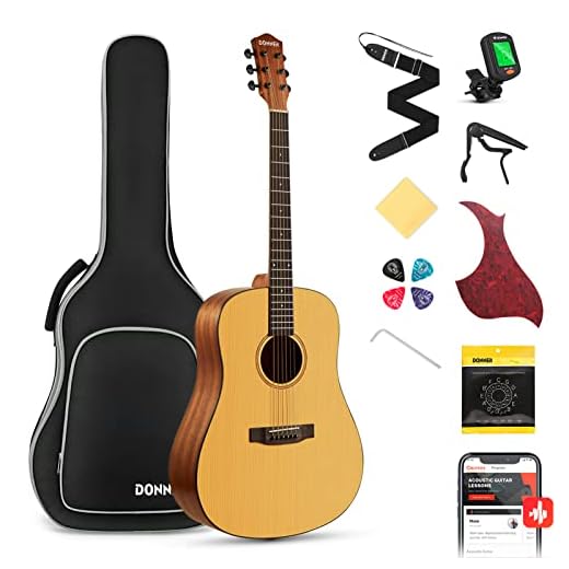 Donner Guitarra Acústica 4/4 Guitarra Acústica Kit Abeto Caoba de Adulto Principiante Dreadnought 41 Pulgadas con Funda Correa Cejilla Cuerdas Afinador Natural