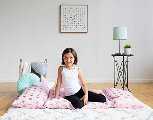 Wildkin Kids Floor Lounger For Boys And Girls, Travel-Friendly And Perfect For Sleepovers, Requires 4 Standard Size Pillows (Not Included), Measures 69.5 X 27 Inches (Pink And Gold Stars) #TOP5