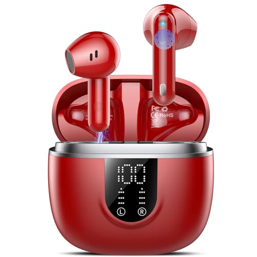 2026 Cuffie Bluetooth 5.4, Auricolari Bluetooth 45Ore, Cuffie Wireless In Ear HiFi Stereo cor LED Display, Cuffie Senza Fili Cancellazione Rumore, Cuffiette Sport IP7 Impermeabili, Headphones Rosso