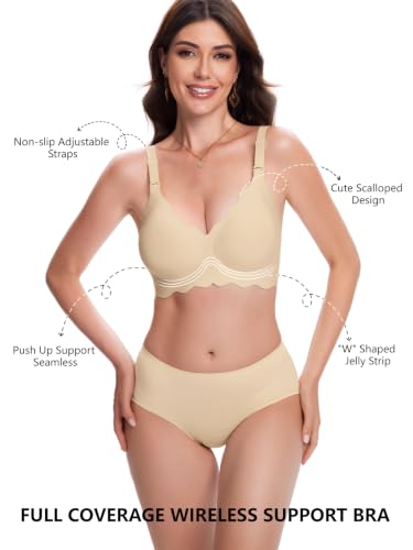 Image of COCOMARTS Jelly Bras for Women No Underwire Scalloped Wireless Push Up Bra