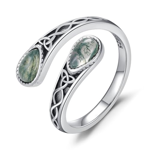 Moss Agate Ring 925 Sterling Silver Celtic Knot Ring Natural Moss Agate Jewelry Celtic Rings for Women