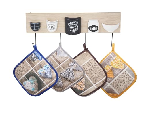 Russo Tessuti Coppia 2 Presina Forno Shabby Cuore Allungato Cucina Cordinato 19x19cm Beige