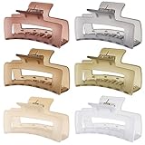 Sisiaipu 3.5 Inch Medium Hair Claw Clips 6 Pack Hair Clips for Women Square Claw Clips Rectangle Clips for Hair Banana Jaw Clips Hair Accessories for Girls -Tea