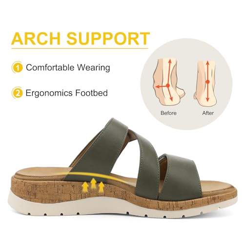 Image of UBFEN Womens Slides Sandals Comfortable Low Wedge Arch Support for Walking | Soft Cushioned Insoles, Adjustable Straps, Slip On for Summer, Casual, Home, Quick Outings