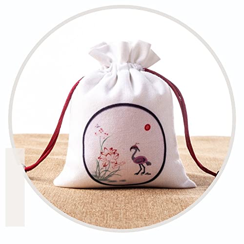 Set de 4 Bolsas de Lino con Cordón Patrón Flamenco 13x16 cm miniatura 1