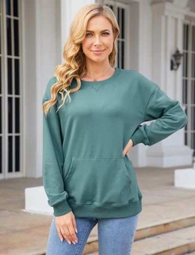 Image of Ovanviso Womens Long Sleeve Sweatshirt Casual Crewneck Cute Pullover Tops Lightweight Sweatshirt with Pocket