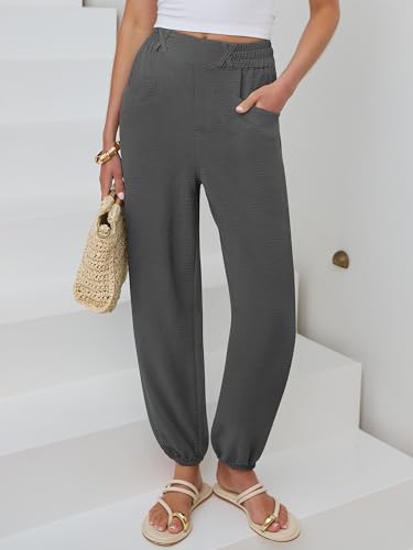 Image of ANRABESS Womens Pants Elastic Waist Summer Casual Harem Barrel Lounge Work Slacks Cropped Beach Vacation Clothes with Pockets