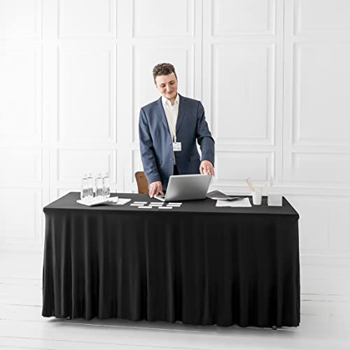 Your Magic Moment Spandex Table Skirts For Rectangle Tables 4 Ft And Fitted Table Cover 1 Piece, Wrinkle Resistant Cloth Table Cloth With Skirt, Black Spandex Table Cover And Table Skirt #TOP4