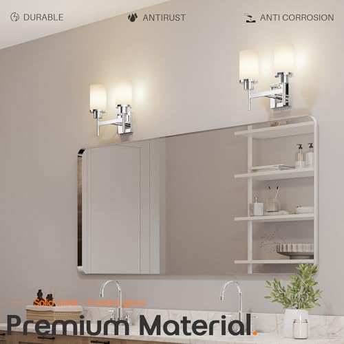 Image of Vanity Lights Polished Chrome Bathroom Light Fixtures with White Frosted Glass Shade, Double Wall Sconces for Mirror Hallway Entrance Porch T001CH-L2