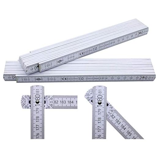 1 Stück Zollstock 2 Meter mit 90°/180° Winkeleinrastung und Winkelskala (30°/45°/60°/75°/90°) - Adga 250 plus Markenzollstock 2m aus Buchenholz - weiß ohne Werbeaufdruck