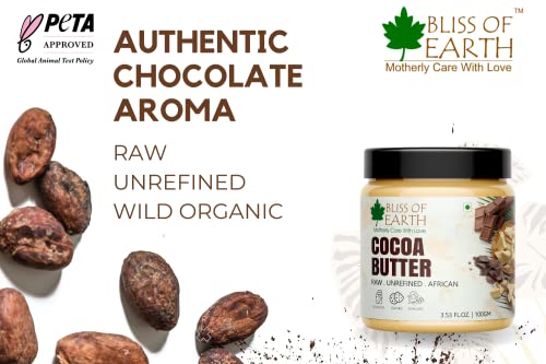Image of Bliss of Earth African Cocoa Butter, Rich in Fatty Acids and Antioxidants, Raw Cocoa Chocolate Butter, Vegan, PETA Approved, Moisturizes, Prevents Stretch Marks, Anti-Aging, 100 g,