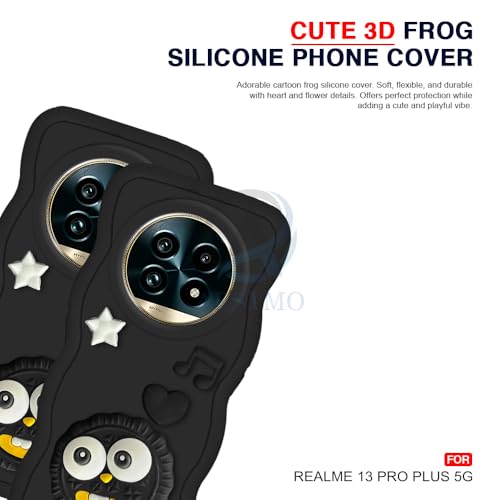 Image of AESTMO Back Case Cover for Realme 13 Pro 5G / Pro Plus | 3D Cute Fun Cartoon Characters | Anti Slip Grip Cute Wave Curly Frame Shape | Back Cover for Realme 13 Pro 5G / Pro Plus (Black)