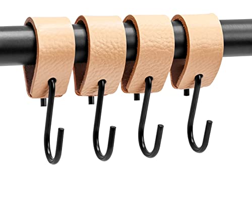 Brute Strength - Multifunctional Leather S-Hooks - Natural - 24 Pieces - S Shaped Hooks - Coat Hook - Leather Hooks - Leather S Hooks - Black S Hooks - Kitchen Hooks #TOP5