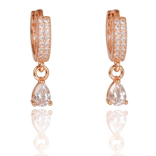 Image of Nilu's Collection 18k Rose Gold Plated Clip On Hoop Earrings, Stylish Women Earrings, Fancy Zircon Copper Bali Earrings for Women and Girls (Drop design)