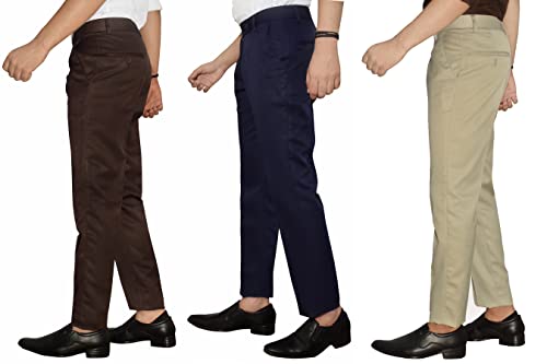 Image of KUNDAN Men's Poly-Viscose Blended Formal Trousers (Pack of 3 Trousers)