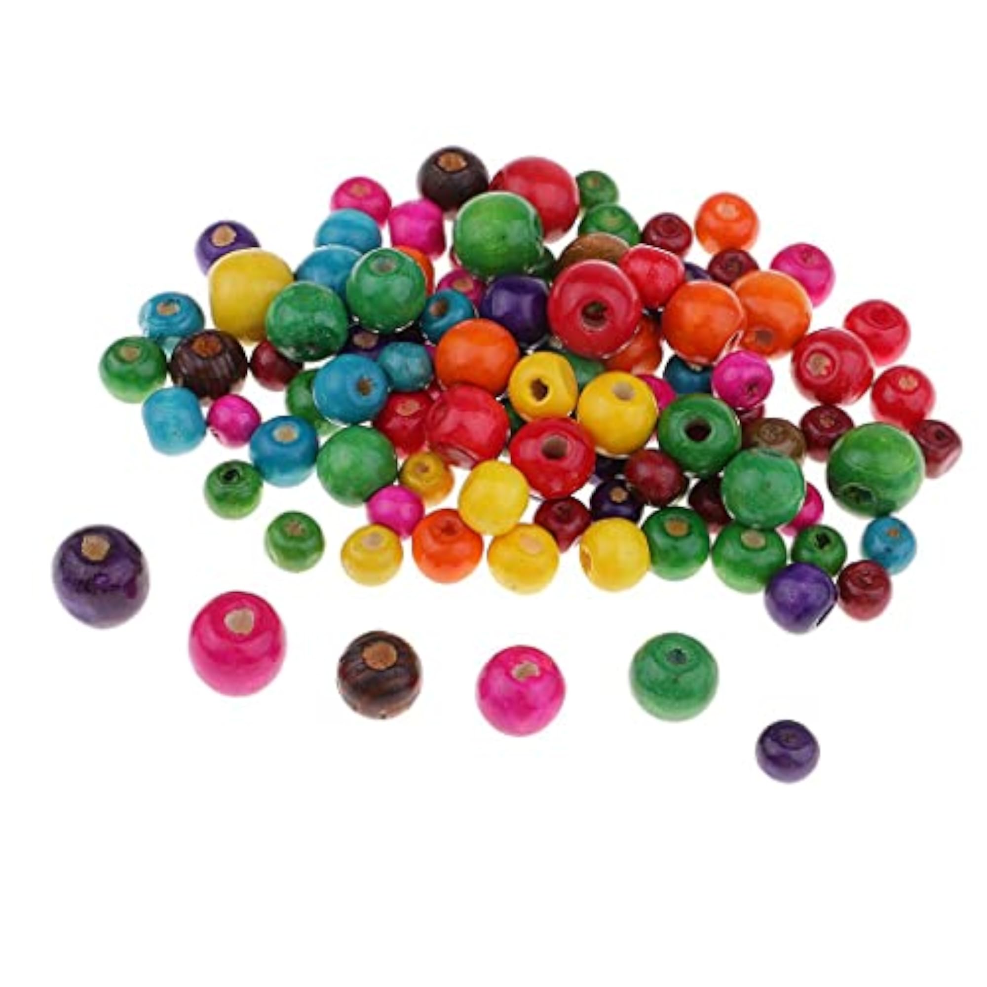 3x100 Pieces Dyed Color Round Wood Beads for Jewellery Making
