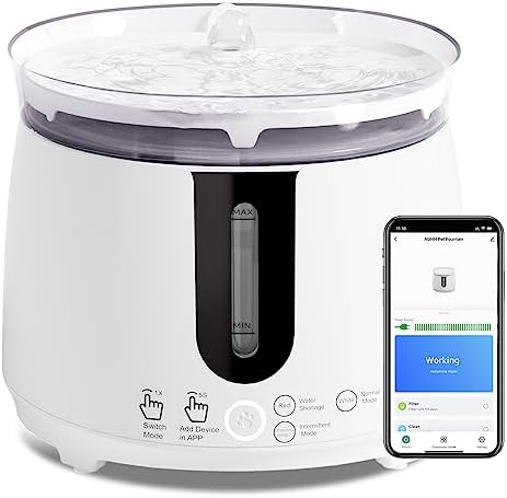 AQHH Cat Water Fountain, Pet Water Fountain with Upgraded Wireless Pump for Cats and Small Dogs, Ultra Quiet Water Fountain for Cats Inside, Easy to Clean and Assemble, App Control, 2L