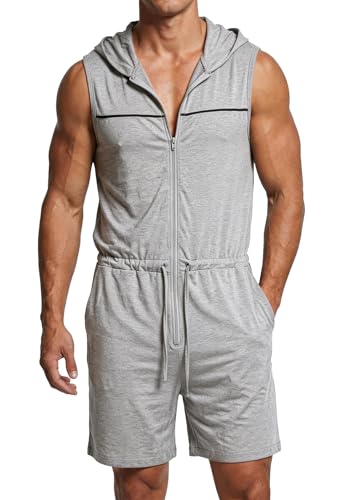 Grenouillère pour homme avec fermeture éclair cordon de serrage et capuche confort gris XXL
