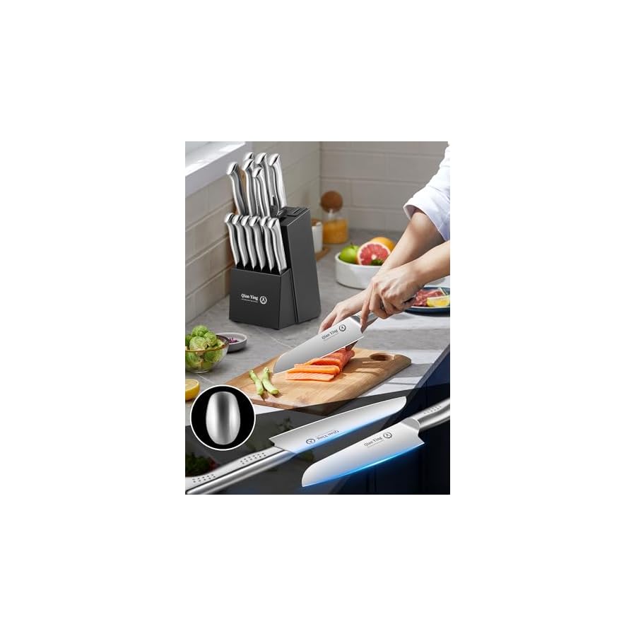 Stainless-Steel-Knife-Set-Kitchen-Knives-Sets-with-Block-14-Pieces-Quality-High-Carbon-Steel-Cutlery-Knife-Block-Set-with-Sharpener Stainless Steel Knife Set: Kitchen Knives Sets with Block - 14 Pieces Quality High Carbon Steel Cutlery Knife Block Set with Sharpener