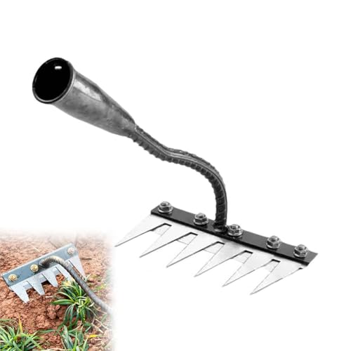 Cikiki Râteau de jardin 5/6/7/8 dents en acier au carbone robuste avec poignée en plastique, idéal pour le jardinage et le désherbage, déchaume, aération, outil de jardin