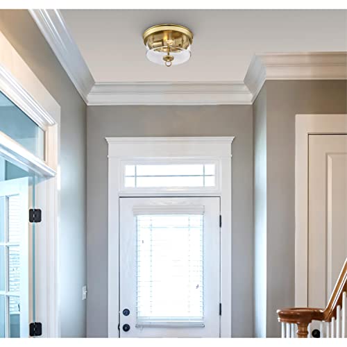 Image of Westinghouse 6128600 Lebanon Transitional 12 Inch, Two Light Flush Mount Ceiling Fixture, Champagne Brass Finish, Clear Glass