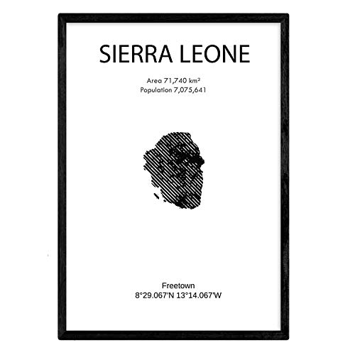 Nacnic Affiche de Sierra Leone. Lames de pays et de continents du monde. Taille A4 avec cadre