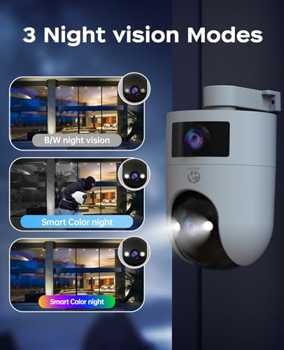 JOOAN Security Camera Outdoor 2K Ultra HD Dual Lens 2.4G/5G WiFi Bluetooth 2 Cams in 1 Auto Tracking 360°View,2 Ways Audio IP66 Waterproof 3 Night Vsion Modes Cloud/SD Card Storage,Corded Power